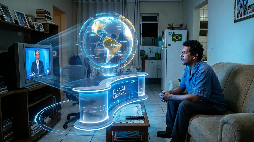 Homem assistindo ao jornal ao vivo na TV